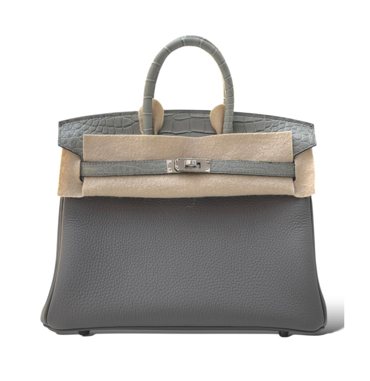 Hermès Birkin 25 Gris Ciment/Gris Meyer Touch Croco PHW