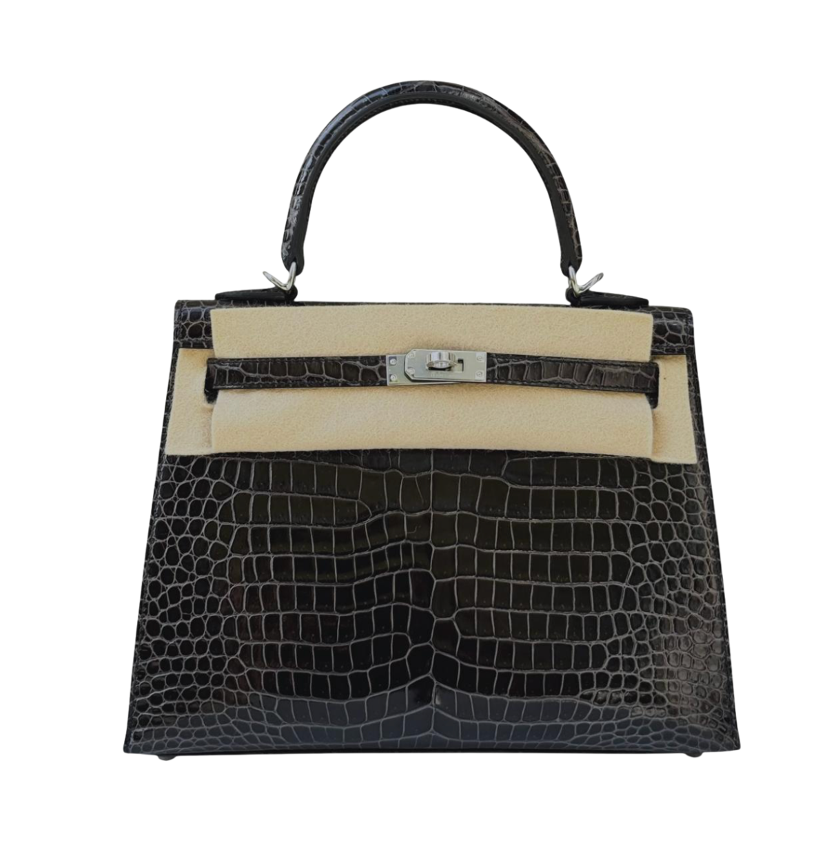 Hermès Kelly 25 Graphite Crocodile Porosus PHW