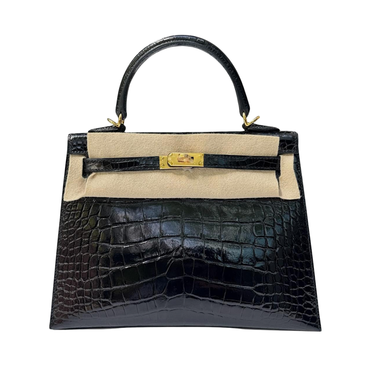 Hermès Kelly 25 Black Shiny Croco GHW