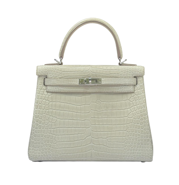 Hermès Kelly 25 Beton Croco PHW