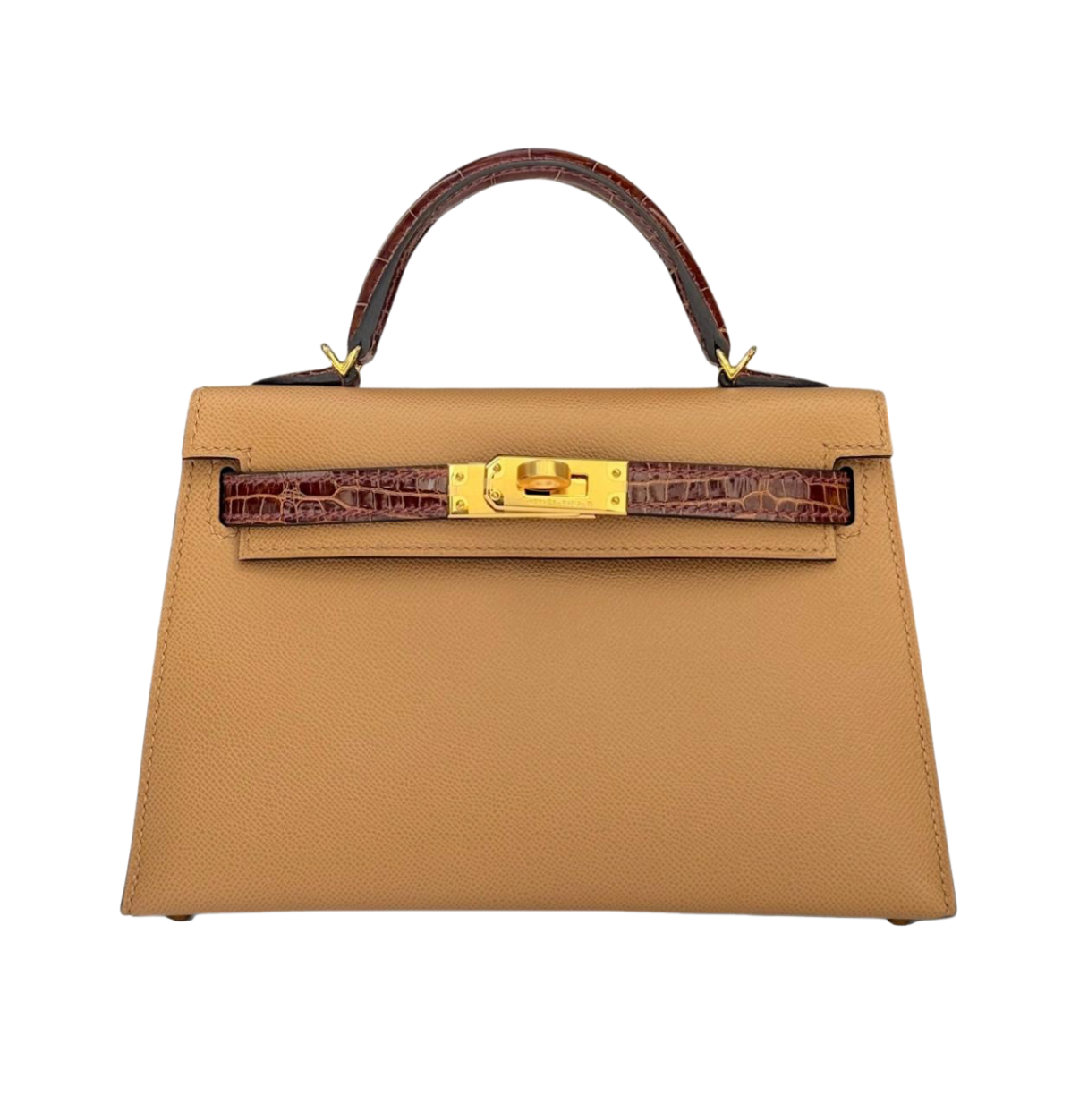 Hermès Kelly Mini Chai/Miel Veau Madame/Croco Touch GHW